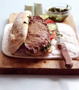 Steak sandwich with salsa verde